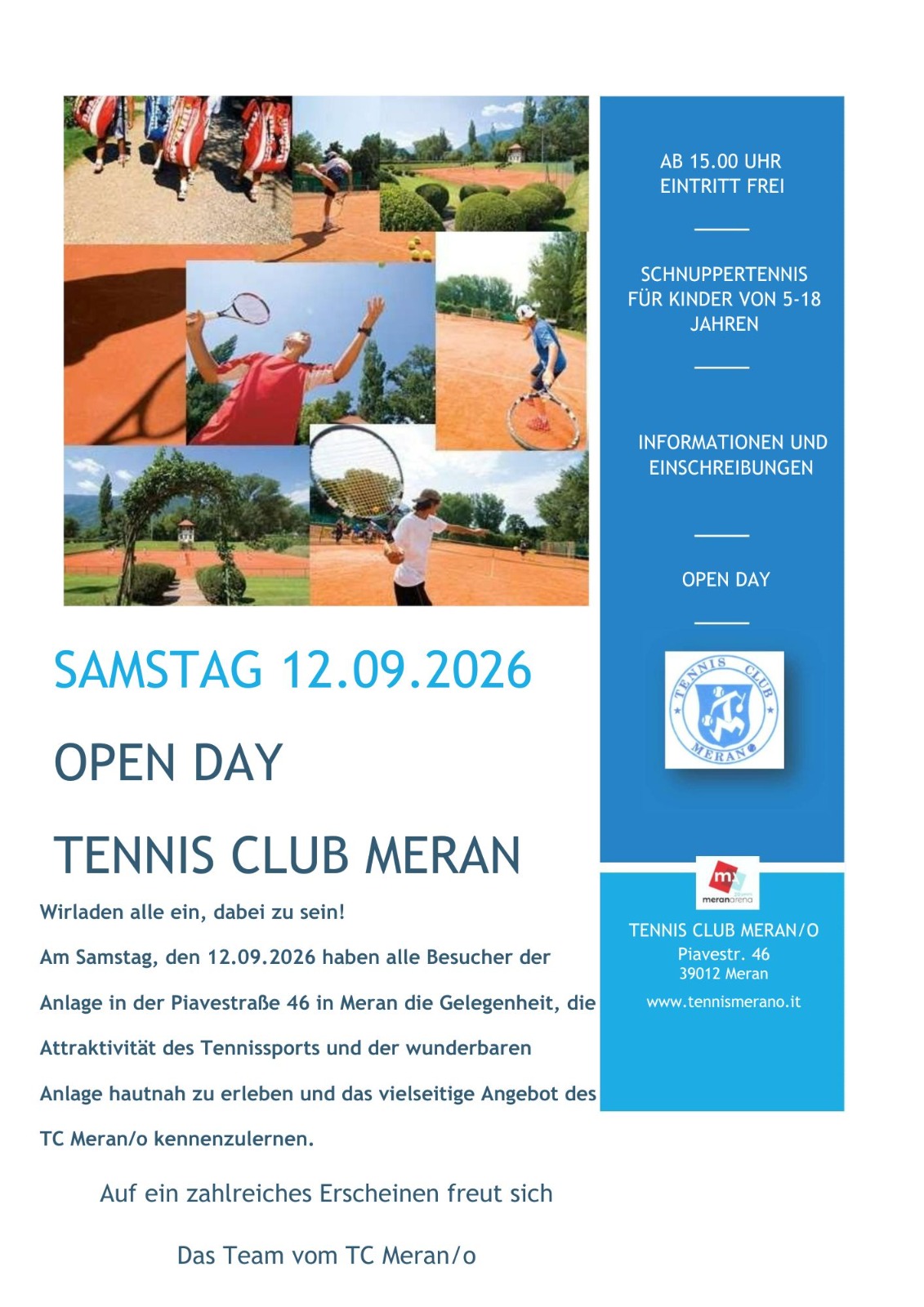 Open Day Tennis Club Meran – Samstag, 12.09.2026